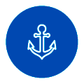 A bordo Icono de un ancla blanca en el centro de una insignia circular azul con un fino borde blanco